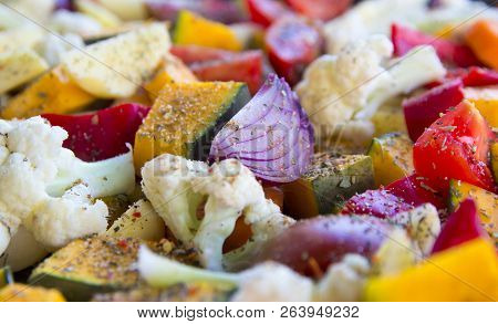 Sliced Vegetables Autumn Different Colors A Piece Of Onion Seasoning Spices Viennese Herbs