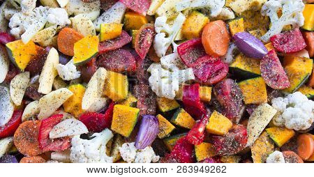 Sliced Vegetables Autumn Different Colors A Piece Of Onion Seasoning Spices Viennese Herbs