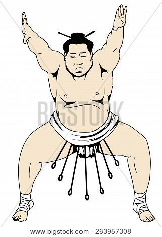 Sumo Wrestling Rikishi Japanese Aggressive Traditional Illustration
