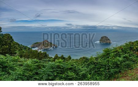 San Juan De Gaztelugatxe Church And Islet Top Wide Panorama