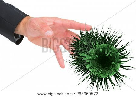 Digital composite of hand grabing virus