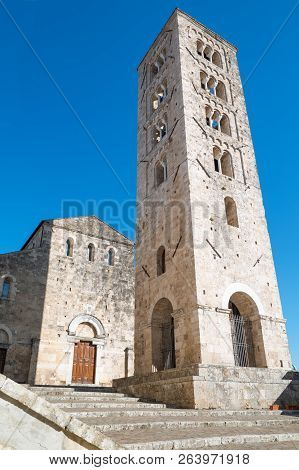 Anagni, Italy -  April 22, 2017: View Of The Facade And Bell Tower Of The Cathedral