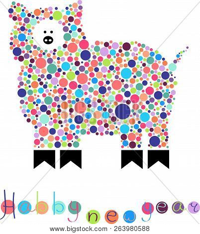 Bright Postcard With Pig- Symbol Of Happy New Year 2019.