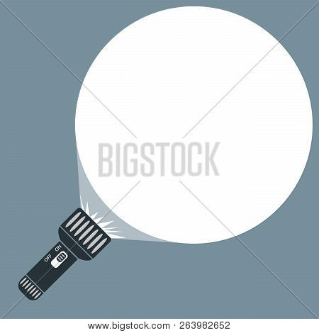 Vector Flat Flashlight With A Beam Of Light And Space For Your Text. Eps.