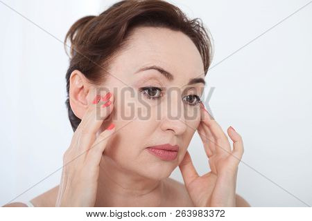 Fourty Years. Wrinkles On Forehead And Face. Face Plastic.