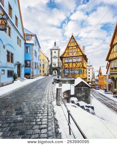 Medieval Old Rothenburg Ob Der Tauber In Winter