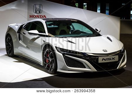 Paris - Oct 2, 2018: Honda Nsx Sports Car Showcased At The Paris Motor Show.