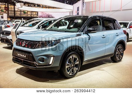 Paris - Oct 2, 2018: New Suzuki Vitara Suv Car Showcased At The Paris Motor Show.