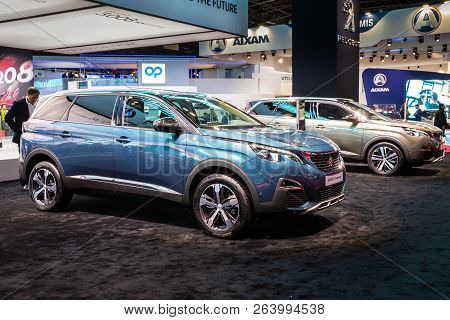 Paris - Oct 2, 2018: Peugeot 5008 Crossway Suv Car Showcased At The Paris Motor Show.