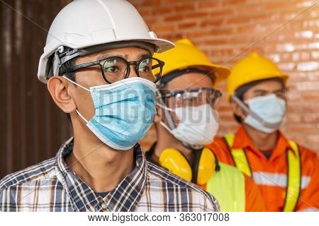 [construction Teamwork ] Team Of Construction Engineers And Three Architects Are Ready To Wear Medic