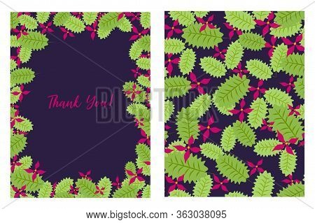Thank You Card With Floral Pattern. Flat Style Hand Drawn Illustrations With Copy Space For Text. Si