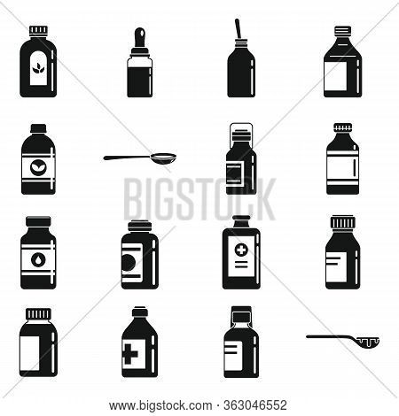 Cough Syrup Dosage Icons Set. Simple Set Of Cough Syrup Dosage Vector Icons For Web Design On White 