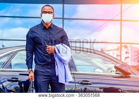 Successful Businessman Handsome African American Man In A Stylish Suit In A Blue Jacket Standing In 