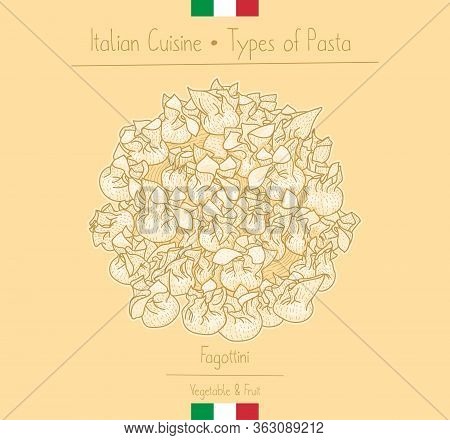 Italian Food Ball-shape Pasta With Veggie Filling Aka Fagottini, Sketching Illustration In The Vinta