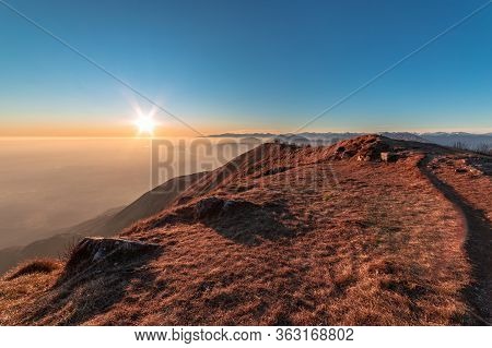 Sunset At The Cuarnan Peak, Friuli-venezia Giulia Region, In A Freezing Winter Day