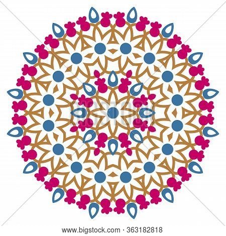 Mandala. Indian Antistress Medallion. Abstract Islamic Flower, Arabic Henna Design, Yoga Symbol.