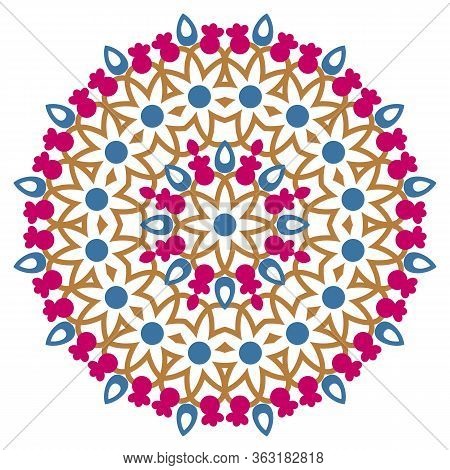 Mandala. Indian Antistress Medallion. Abstract Islamic Flower, Arabic Henna Design, Yoga Symbol.