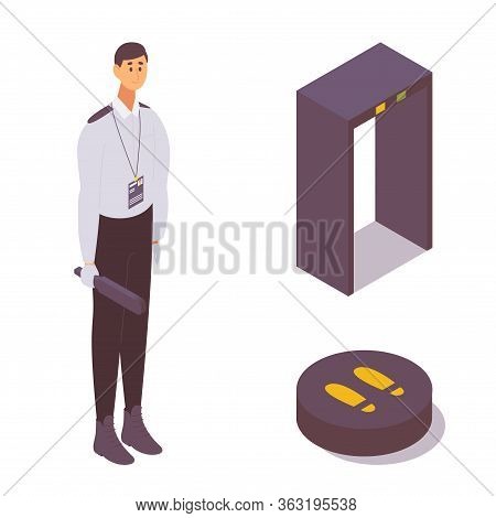 Airport Isometric Decurity Check Guard With X-ray Detector.