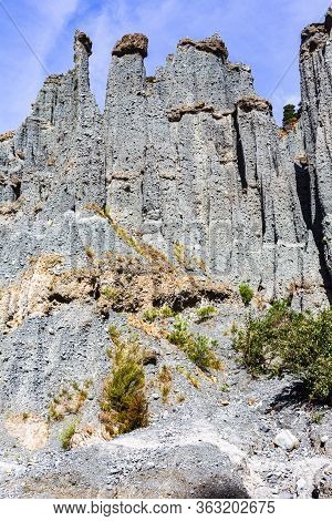 Spiky Cliffs Of Valley Putangirua Pinnacles. North Island, New Zealand