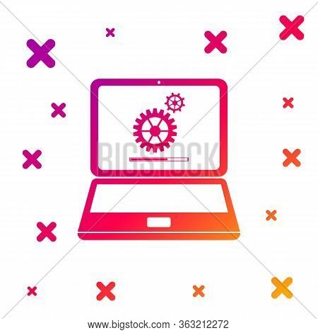 Color Laptop And Gears Icon On White Background. Laptop Service Concept. Adjusting App, Setting Opti
