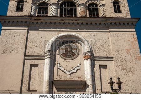 Kaunas, Lithuania - June 23, 2019: Jesus Mosaic On The Facade Of Corpus Christi Church In Kaunas, Li