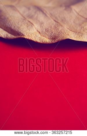 Dry Leaf Autumn Background On Red Luxury