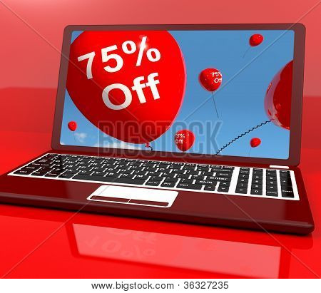 Balonlar indirim yüzde yetmiş beş gösterilen bilgisayardaki 75 %