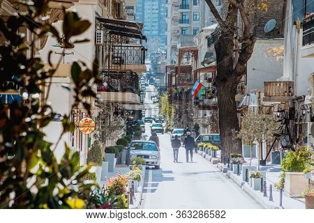 Baku, Azerbaijan - April 14, 2020 - Downtown Baku, Azerbaijan. Empty Streets Of Baku, The Capital Of