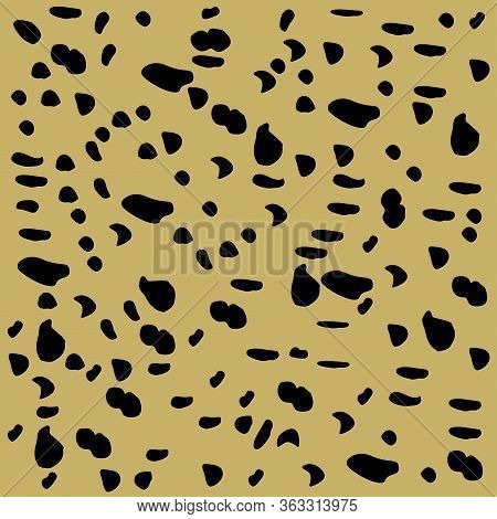 Dalmatian Pattern. Horizontal Background, Black Chaotic Spots Highlighted