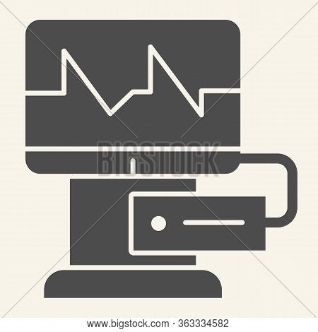 Cardiograph Solid Icon. Electrocardiogram On Monitor Glyph Style Pictogram On White Background. Medi