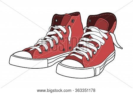 Red Sneakers Vector Illustration. Realistic Gym Shoes Color Vector Illustration For Your Business De