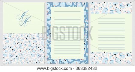 Blank Terrazzo Notes For Print. Hand Drawn Templates For Banner, Leaflet, Notes And Invitation Desig
