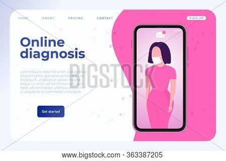 Medical Consultation Via Smatphone App. Doctor In Smartphone Screen, Online Diagnosis Banner Concept