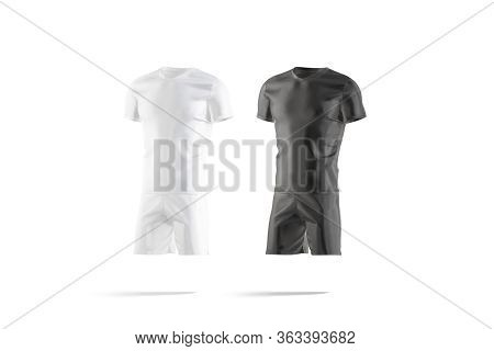 Blank Black And White Soccer Uniform With T-shirt Short Mockup Set, 3d Rendering. Empty Sporty Play-