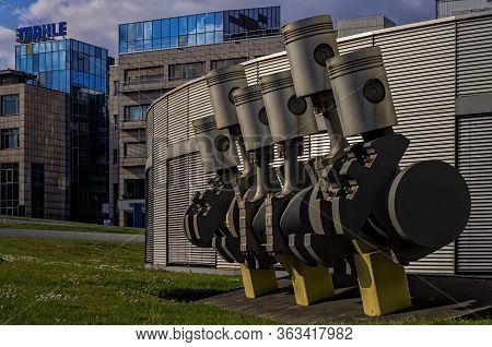 Stuttgart,germany - March 31,2020:bad Cannstatt This Is A Big Metal Decoration Of A Part Of A Motor 