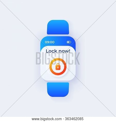 Smart Home Security Smartwatch Interface Vector Template. Internet Of Things Mobile App Notification