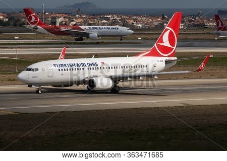 Istanbul / Turkey - March 30, 2019: Turkish Airlines Boeing 737-700 Tc-jko Passenger Plane Departure