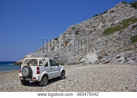 Offroad Mountain Track In Greece Island During Holidays