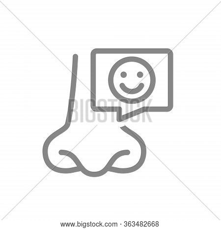 Nose With Happy Face In Speech Bubble Line Icon. Healthy Olfactory Organ Symbol