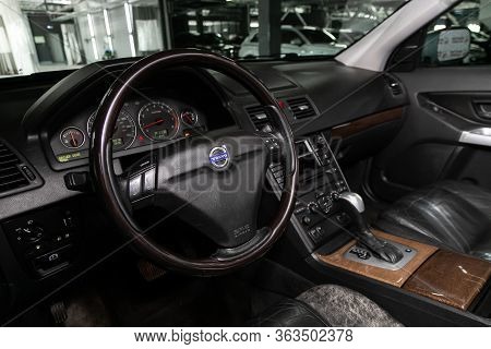 Novosibirsk/ Russia - April 02   2020: Volvo Xc90, Close-up Of The Dashboard, Player, Steering Wheel