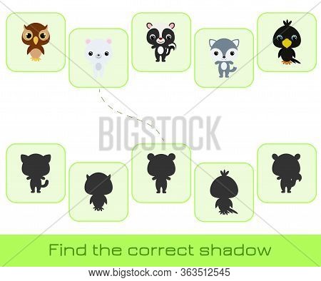 Clip Cards Game Template Find Correct Shadow. Matching Game For Children. Educational Activity For P