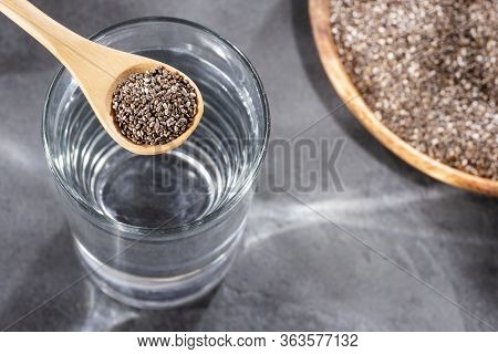 Spoon With Chia Seeds To Mix With Water - Salvia Hispánica