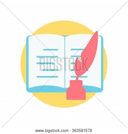 Language And Literature Icon. Symbol Of A Book And A Ink Pen.