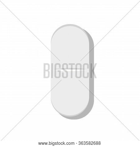 White tablet. Pill on an isolated white background. Flat design website, logo. Health concept of pain medication pain treatment and pain supplement. Vector stock illustration.