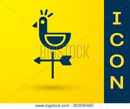 Blue Rooster Weather Vane Icon Isolated On Yellow Background. Weathercock Sign. Windvane Rooster. Ve