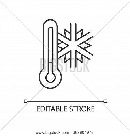 Frigid Temperature Pixel Perfect Linear Icon. Meteorological Prediction Thin Line Customizable Illus