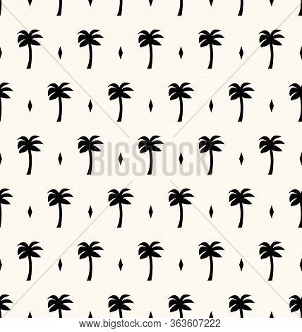 Vector Seamless Geometric Pattern With Silhouettes Of Palms And Rombs