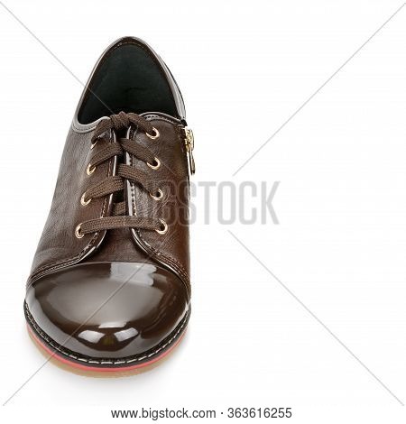 Lacquered Loafer Shoes Isolated On The White Background. Free Space For Text.