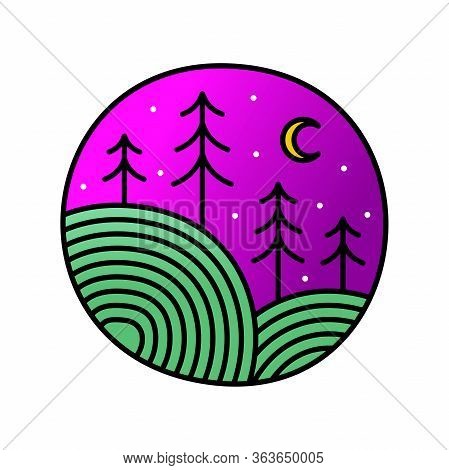 Modern And Colorful Logo Design Mono Line Landscape In Circle.