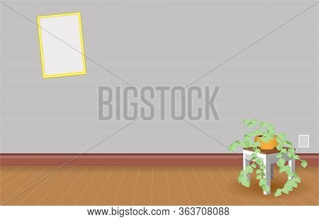 Empty Wall Decorated With Electrical Plugs And The Picture Frame Is Slanted. Cutting Chair With Spot